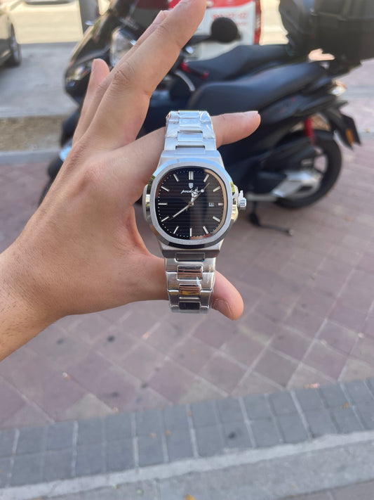 ⌚ Reloj Clásico Elegante con Esfera Negra - Estilo Nautilus